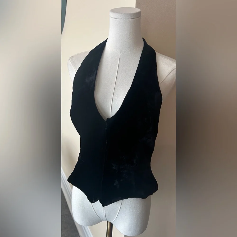 ZARA Black Velour Button Halter Neck Top/Vest size medium - Picture 6 of 8
